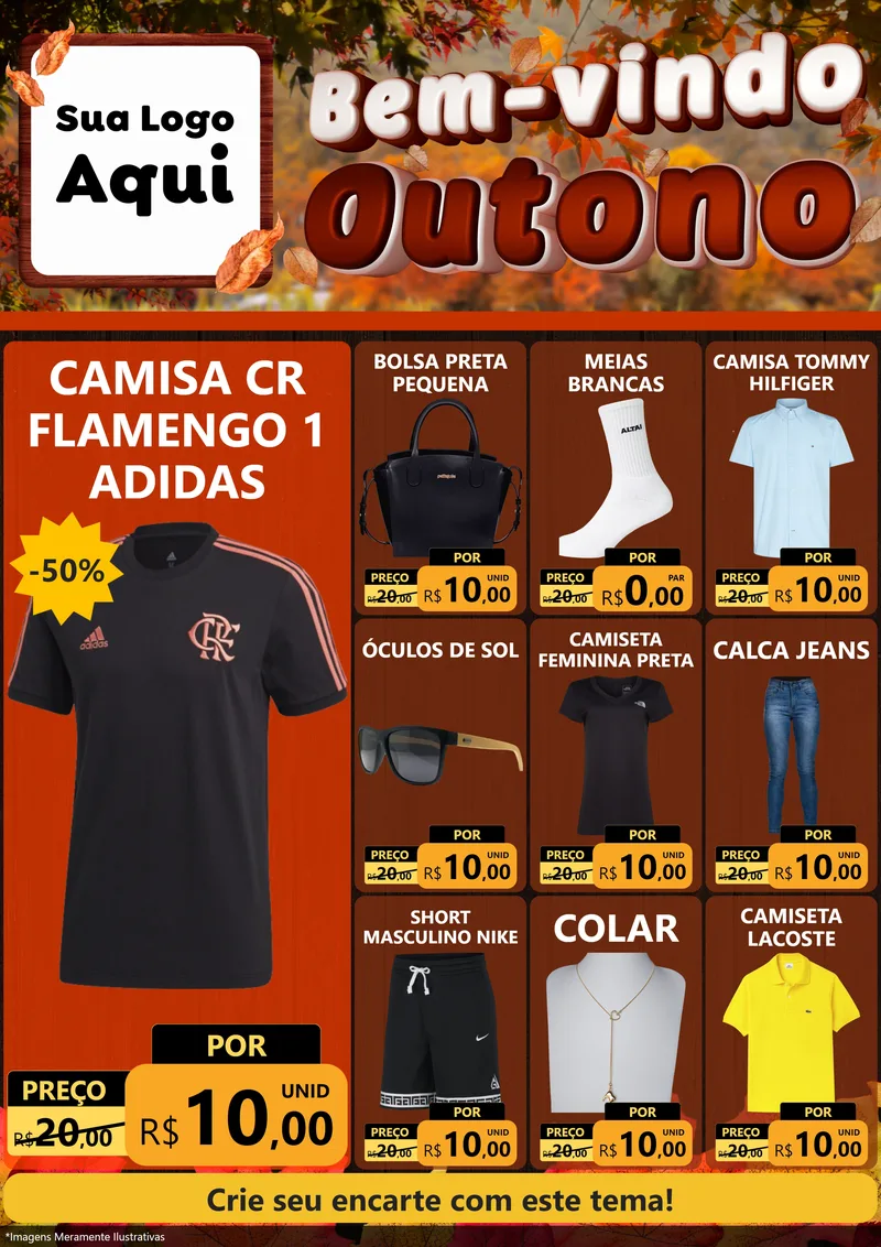 Modelo de Encarte para Encarte A4 Vertical com o tema Bem-vindo Outono para Roupas e acessórios