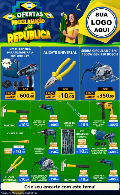 Modelo de Encarte para Encarte Grande com o tema Ofertas Proclamação da República para Maquinas e Ferramentas