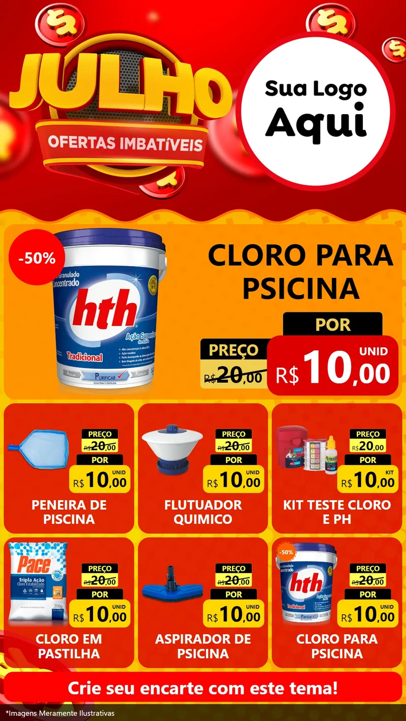 Modelo de Rede Social para Stories com o tema Julho Ofertas Imbatíveis para Produtos para Piscina