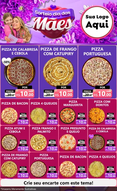Modelo de Encarte para Encarte Grande com o tema Sorteio Dia das Mães para Pizzaria