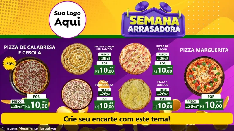 Modelo de TV para TV Horizontal com o tema Semana Arrasadora para Pizzaria