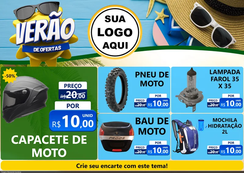 Modelo de Encarte para Encarte A4 Horizontal com o tema Verão de Ofertas para Moto peças