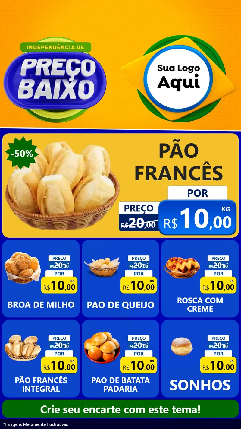 Modelo de Rede Social para Stories com o tema Independência de Preço Baixo para Padaria