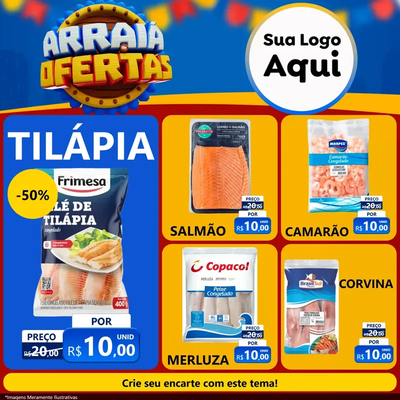 Modelo de Rede Social para Feed Facebook com o tema Arraiá de Ofertas - Junina para Peixaria