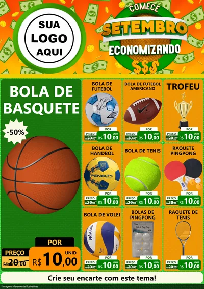 Modelo de Encarte para Encarte A4 Vertical com o tema Comece Setembro Economizando para Artigos Esportivos