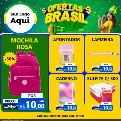 Modelo de Rede Social para Feed Facebook com o tema Ofertas Semana do Brasil para Papelaria