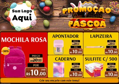 Modelo de Encarte para Encarte A4 Horizontal com o tema Promoção Páscoa para Papelaria