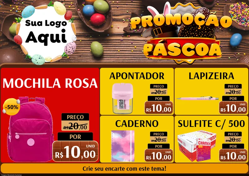 Modelo de Encarte para Encarte A4 Horizontal com o tema Promoção Páscoa para Papelaria