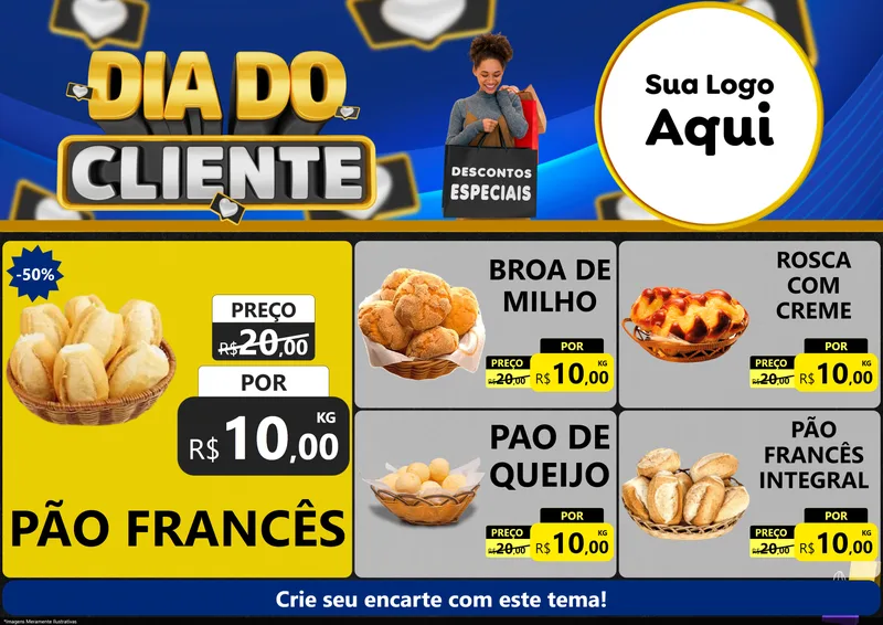 Modelo de Encarte para Encarte A4 Horizontal com o tema Dia Do Cliente para Padaria