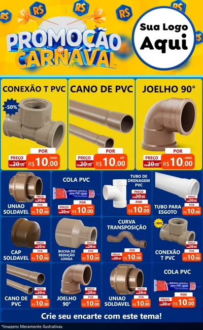 Modelo de Encarte para Encarte Grande com o tema Promoção de Carnaval para Tubos e conexões
