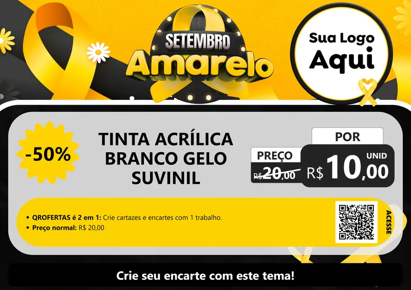 Modelo de Cartaz para Cartaz A4 Horizontal com o tema Setembro Amarelo para Tintas e Ferramentas