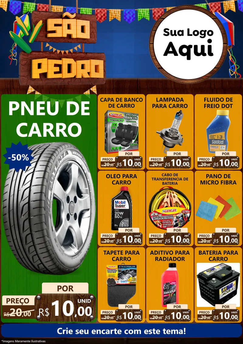Modelo de Encarte para Encarte A4 Vertical com o tema São Pedro para Auto peças