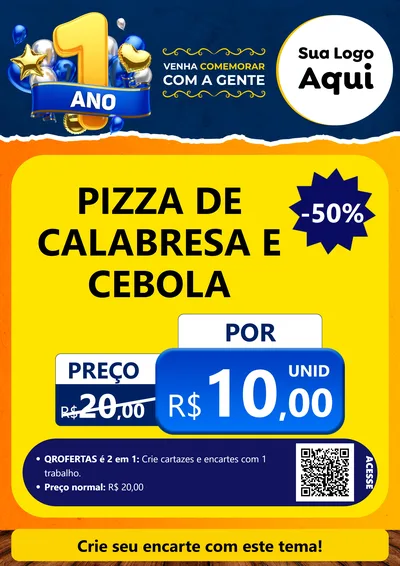 Modelo de Cartaz para Cartaz A4 Vertical com o tema Um Ano de Aniversário para Pizzaria