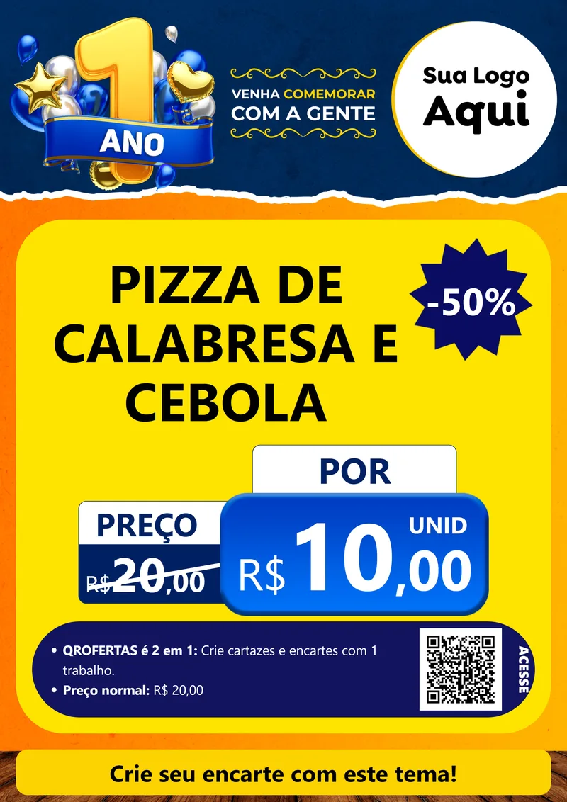 Modelo de Cartaz para Cartaz A4 Vertical com o tema Um Ano de Aniversário para Pizzaria