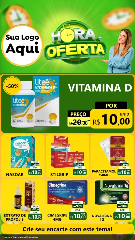 Modelo de Rede Social para Stories com o tema Hora da Oferta para Farmácia