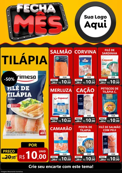 Modelo de Encarte para Encarte A4 Vertical com o tema Fecha Mês para Peixaria