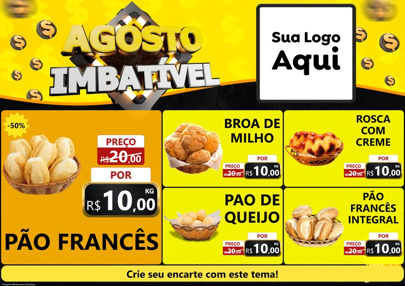 Modelo de Encarte para Encarte A4 Horizontal com o tema Agosto Imbatível para Padaria