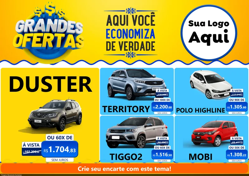 Modelo de Encarte para Encarte A4 Horizontal com o tema Grandes Ofertas para Concessionaria de Carros