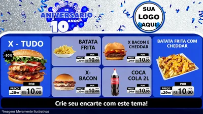 Modelo de TV para TV Horizontal com o tema Promoção de Aniversário - 10 Anos para Hamburgueria