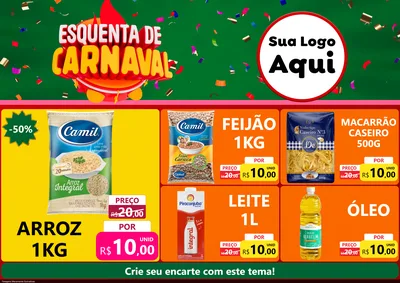 Modelo de Encarte para Encarte A4 Horizontal com o tema Esquenta de Carnaval para Supermercado