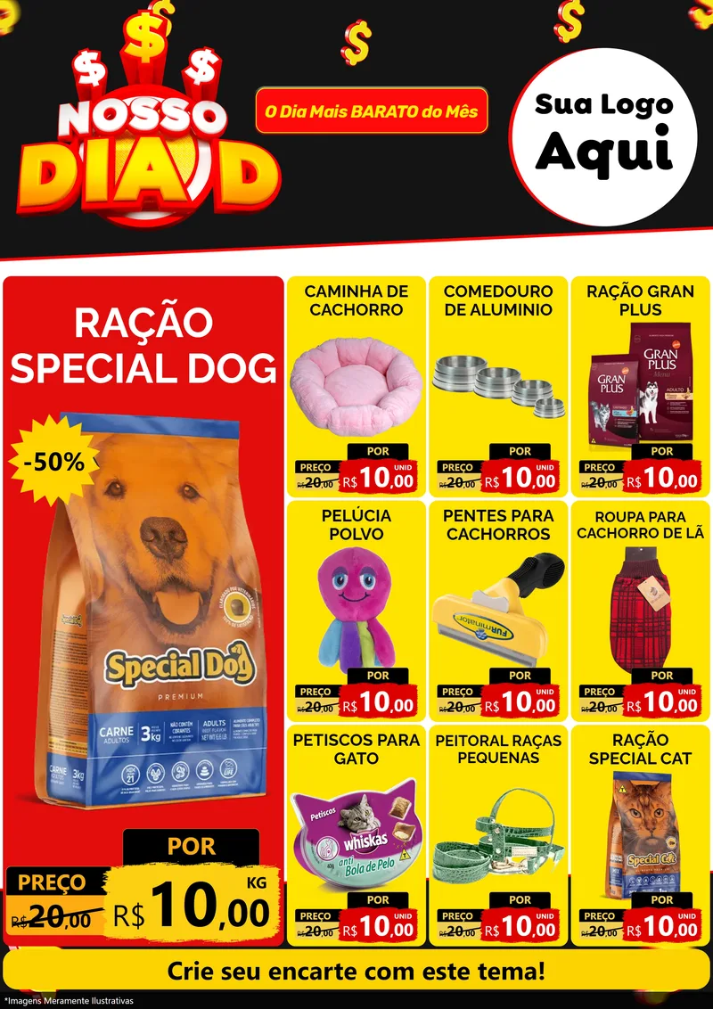 Modelo de Encarte para Encarte A4 Vertical com o tema Nosso Dia D para Pet Shop