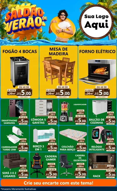 Modelo de Encarte para Encarte Grande com o tema Saldão de Verão para Móveis e Eletro