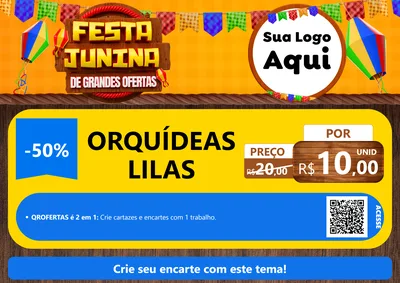 Modelo de Cartaz para Cartaz A4 Horizontal com o tema Festa Junina de Grandes Ofertas para Floricultura e jardim