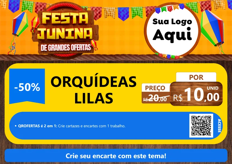 Modelo de Cartaz para Cartaz A4 Horizontal com o tema Festa Junina de Grandes Ofertas para Floricultura e jardim