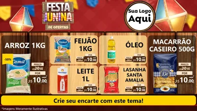 Modelo de TV para TV Horizontal com o tema Festa Junina de Ofertas para Supermercado
