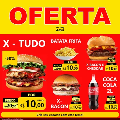 Modelo de Rede Social para Feed Facebook com o tema OFERTA - Vermelho Cartaz para Hamburgueria