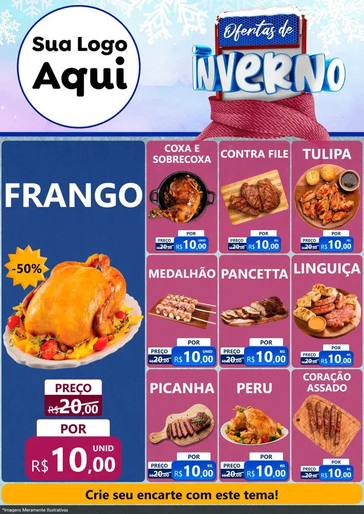 Modelo de Encarte para Encarte A4 Vertical com o tema Ofertas de Inverno para Assados