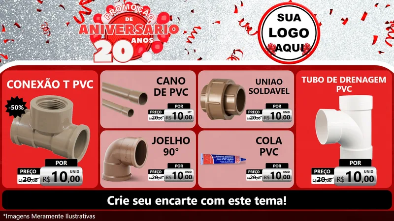 Modelo de TV para TV Horizontal com o tema Promoção de Aniversário - 20 Anos para Tubos e conexões