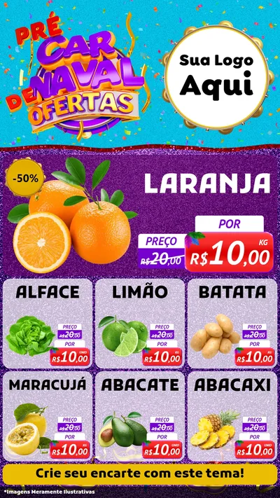 Modelo de Rede Social para Stories com o tema Pré Carnaval de Ofertas para Hortifrúti