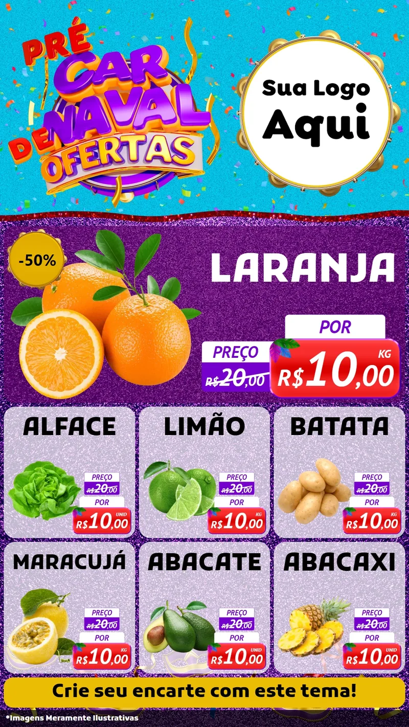 Modelo de Rede Social para Stories com o tema Pré Carnaval de Ofertas para Hortifrúti