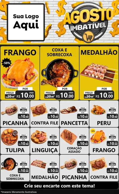 Modelo de Encarte para Encarte Grande com o tema Agosto imbatível para Assados