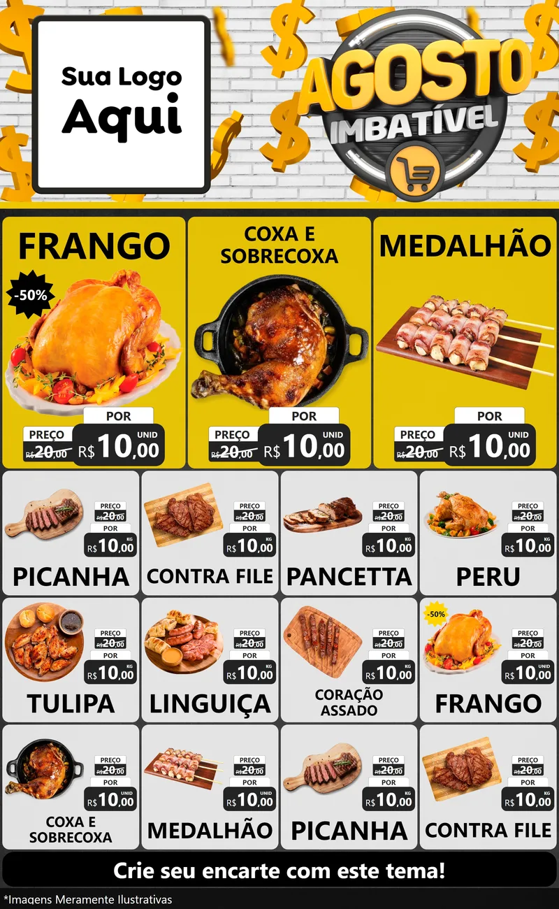 Modelo de Encarte para Encarte Grande com o tema Agosto imbatível para Assados
