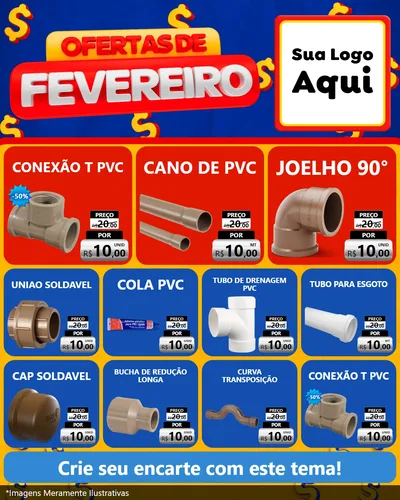 Modelo de Rede Social para Feed Instagram com o tema Ofertas de Fevereiro para Tubos e conexões