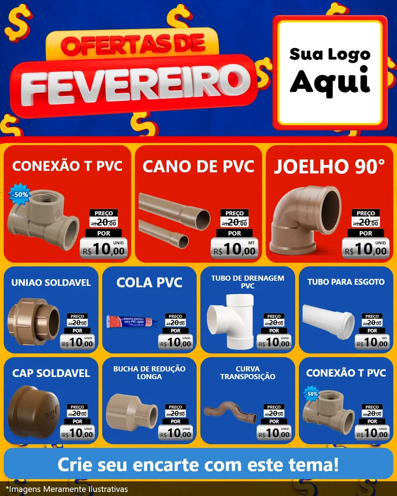 Modelo de Rede Social para Feed Instagram com o tema Ofertas de Fevereiro para Tubos e conexões