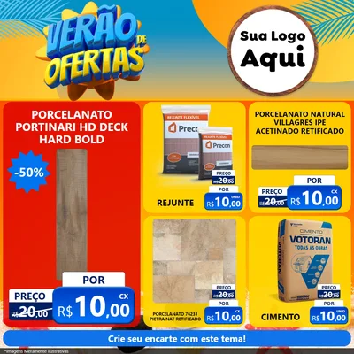 Modelo de Rede Social para Feed Facebook com o tema Verão de Ofertas para Pisos e revestimentos