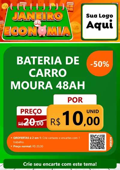 Modelo de Cartaz para Cartaz A4 Vertical com o tema Janeiro da Economia para Baterias Elétricas