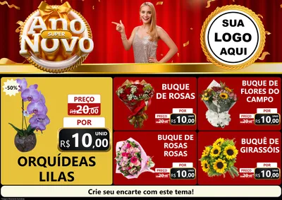 Modelo de Encarte para Encarte A4 Horizontal com o tema Super Ano Novo para Floricultura e jardim