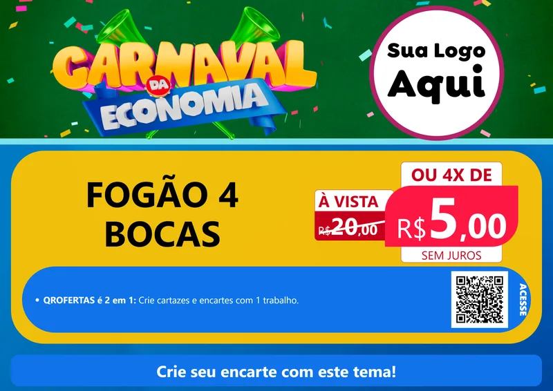 Modelo de Cartaz para Cartaz A4 Horizontal com o tema Carnaval da Economia para Móveis e Eletro