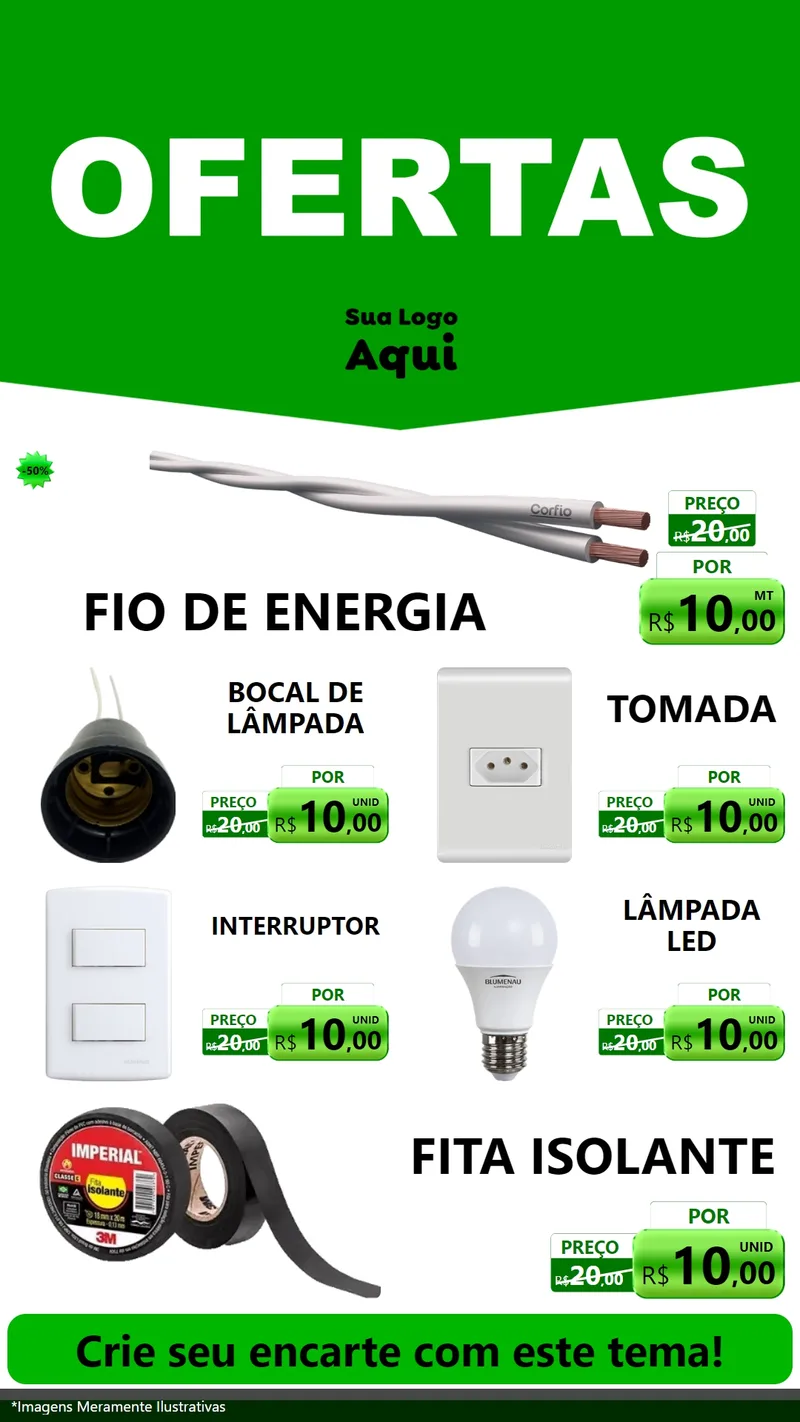 Modelo de TV para TV Vertical com o tema Ofertas Verde Cartaz para Materiais Elétricos