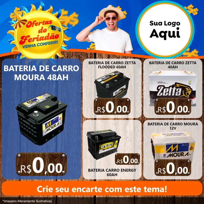 Modelo de Rede Social para Feed Facebook com o tema Ofertas do Feriadão para Baterias Elétricas