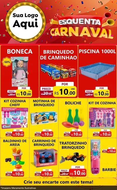 Modelo de Encarte para Encarte Grande com o tema Esquenta Carnaval para Brinquedos