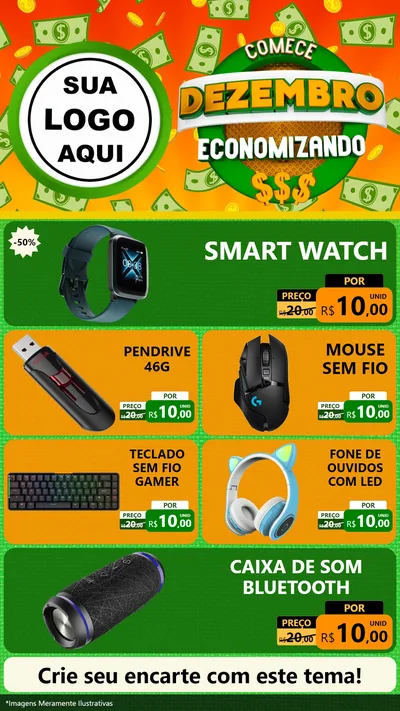 Modelo de TV para TV Vertical com o tema Comece Dezembro Economizando para Informática