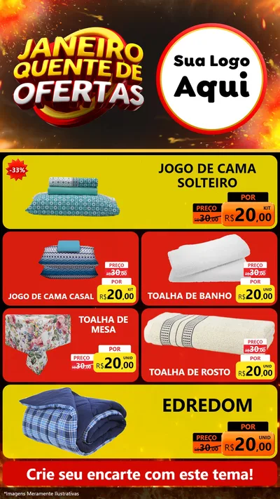 Modelo de TV para TV Vertical com o tema Janeiro Quente de Ofertas para Cama, Mesa e Banho