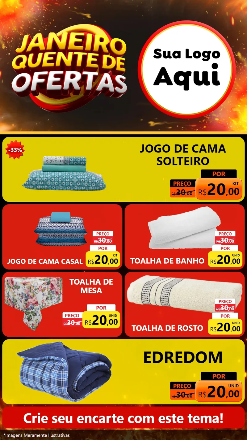 Modelo de TV para TV Vertical com o tema Janeiro Quente de Ofertas para Cama, Mesa e Banho