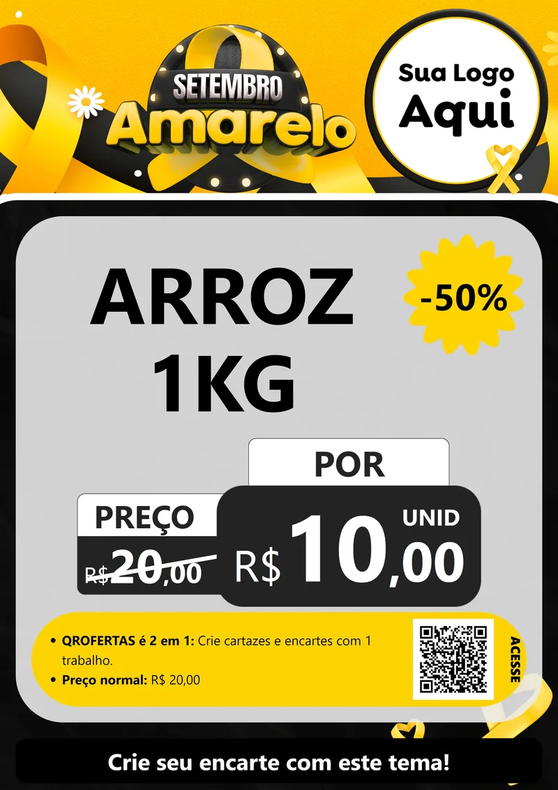 Modelo de Cartaz para Cartaz A4 Vertical com o tema Setembro Amarelo para Supermercado