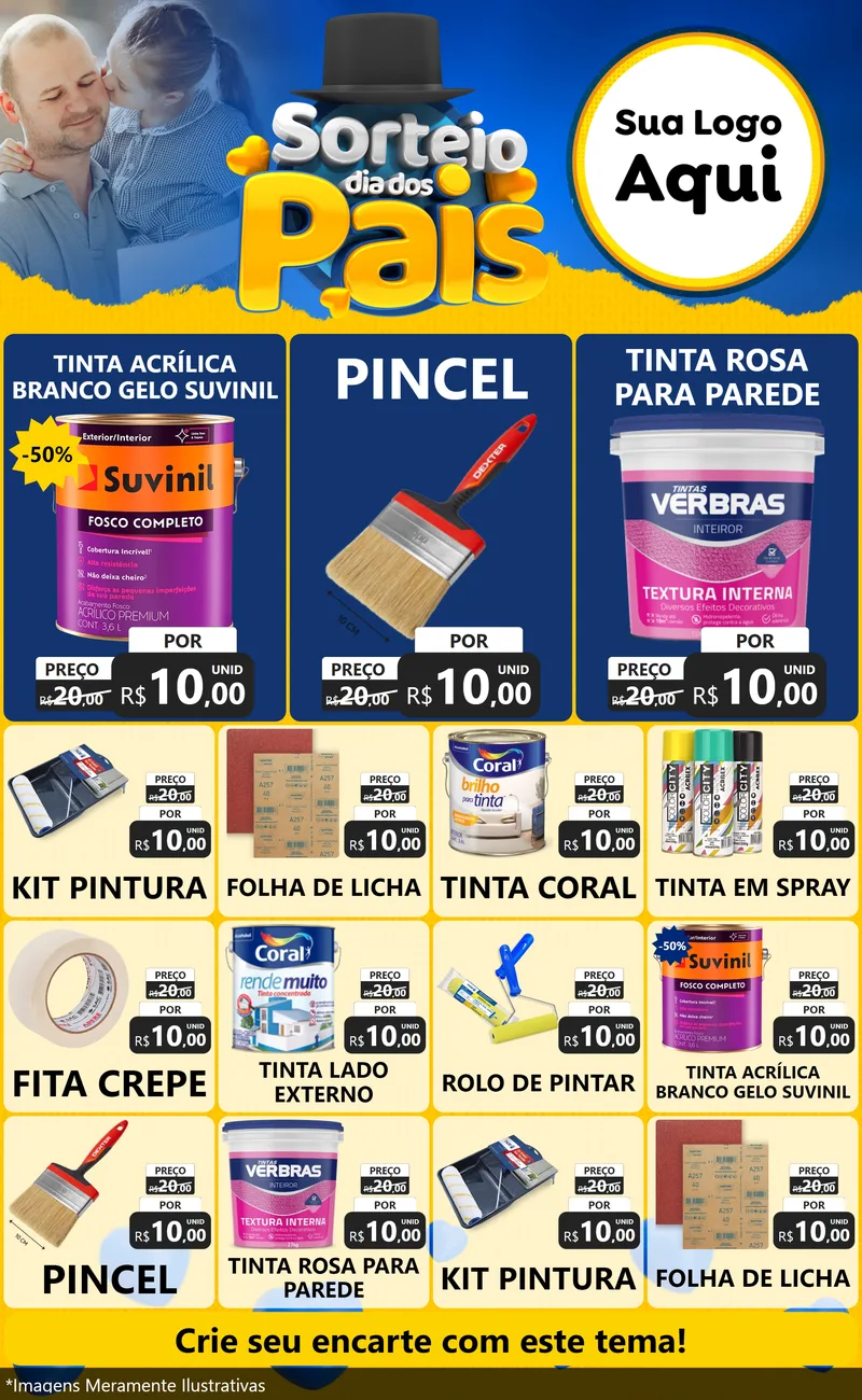 Modelo de Encarte para Encarte Grande com o tema Sorteio Dia Dos Pais para Tintas e Ferramentas